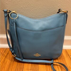 Coach Pebbled Leather Hobo Shoulder Bag - Light Blue